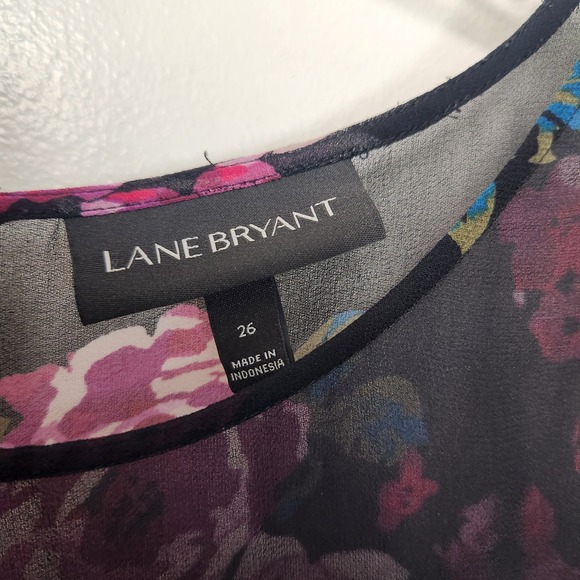 Lane Bryant Sz 26 4XL Black Floral Blouse Tunic Roses Lace Trim Mesh 1/2 Sleeve - Picture 3 of 14